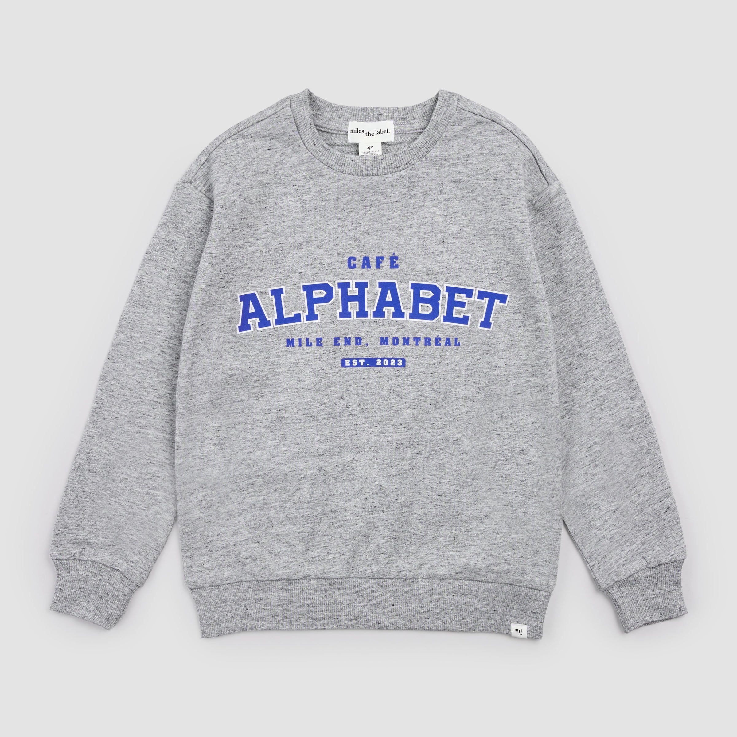 ABC Kids Varsity Crewneck in Heather Grey by Miles the Label