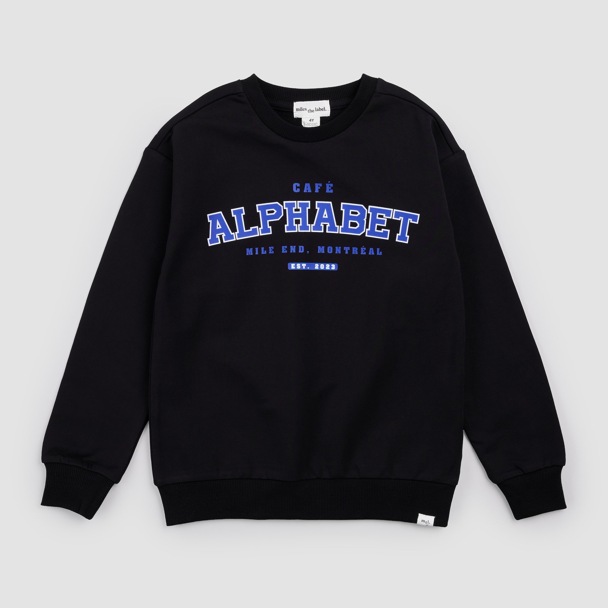 ABC Kids Varsity Crewneck in Black by Miles the Label