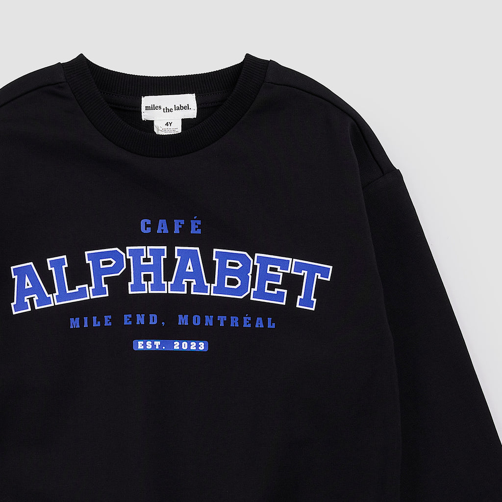 ABC Kids Varsity Crewneck in Black by Miles the Label