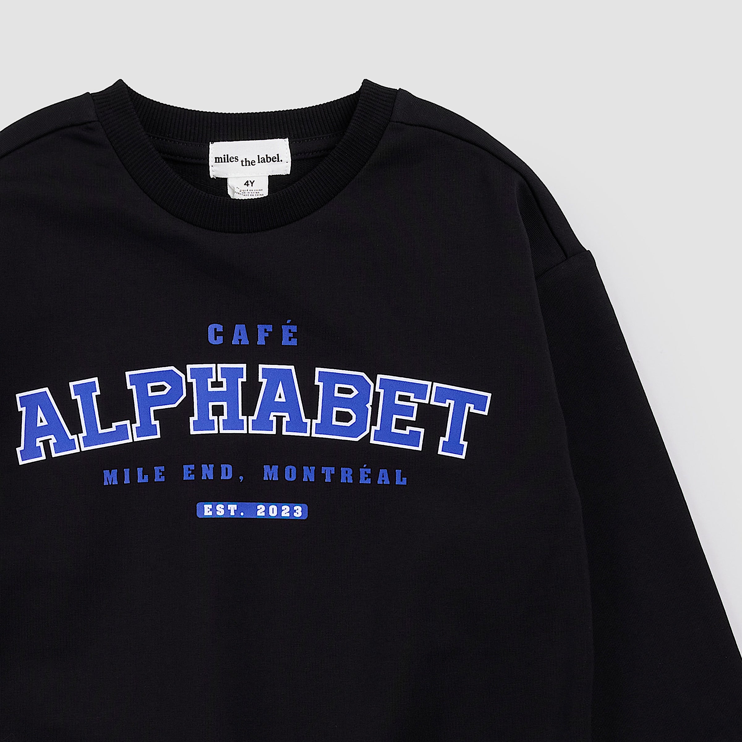 ABC Kids Varsity Crewneck in Black by Miles the Label